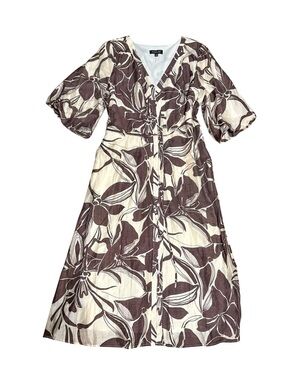 Rachel Zoe Linen Blend Button Down Floral Print Midi Dress